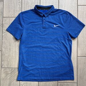 Nike Golf Dri-Fit Shirt Modern Fit Mens Large Blue/Black Stripes